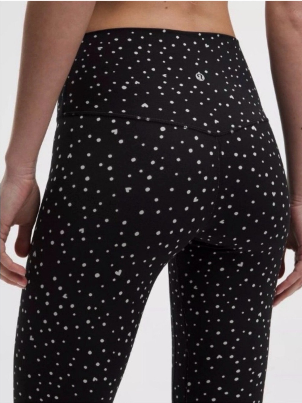lululemon Black/White Dots/Hearts High-Rise Cropped Leggings